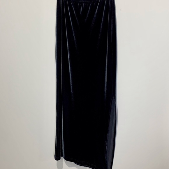 DYNA Velour Midi Pencil Skirt in Stone Grey - Picture 2 of 3